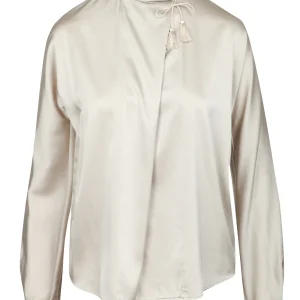 Camicia a Kimono in Raso Grigio Perla