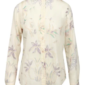 Camicia in Voile di Cotone e Seta Avorio con Fantasia Sogno