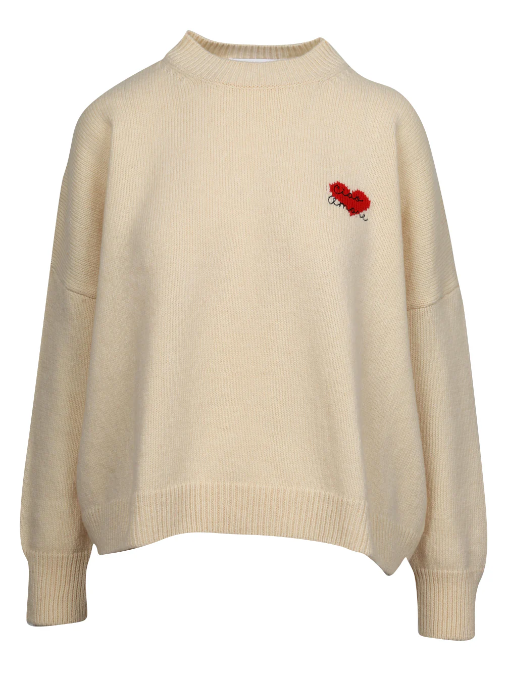 Maglia Girocollo in Lana e Cashmere Avorio con Cuore - immagine 2
