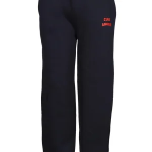 Pantaloni di Tuta in Felpa di Cotone Blu con Scritta Rossa