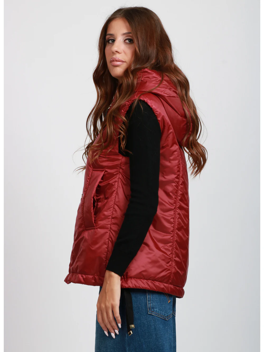 Gilet Imbottito Greengo in Tessuto Antigoccia Rosso con Cappuccio - immagine 5