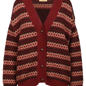 Cardigan Selwin Jacquard in Misto Lana Vergine e Alpaca Bordeaux