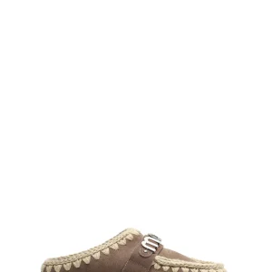 Scarpe Slippers in Suede Tortora con Platform