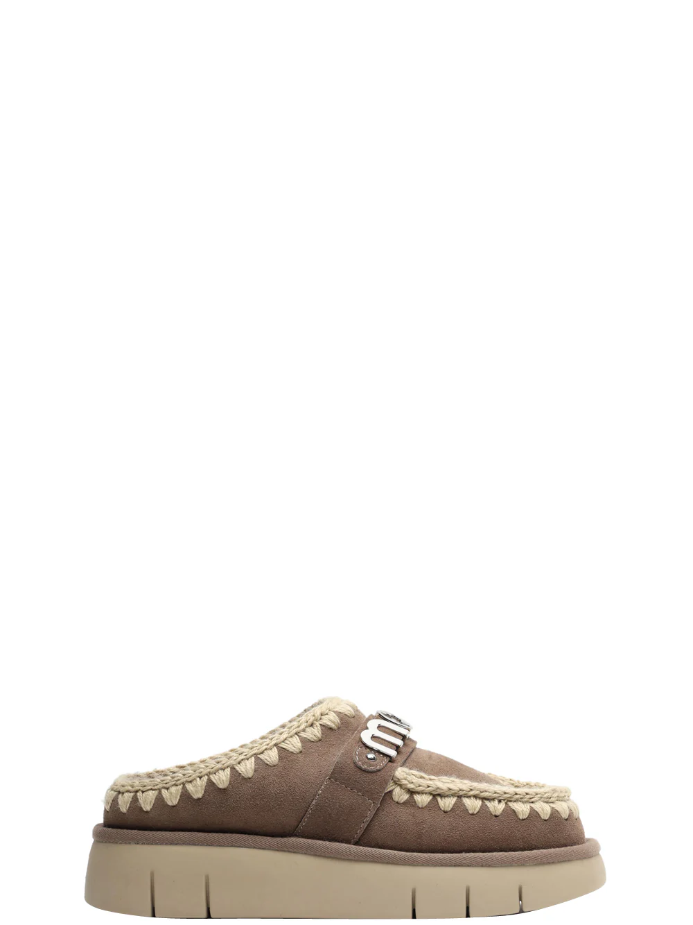 Scarpe Slippers in Suede Tortora con Platform