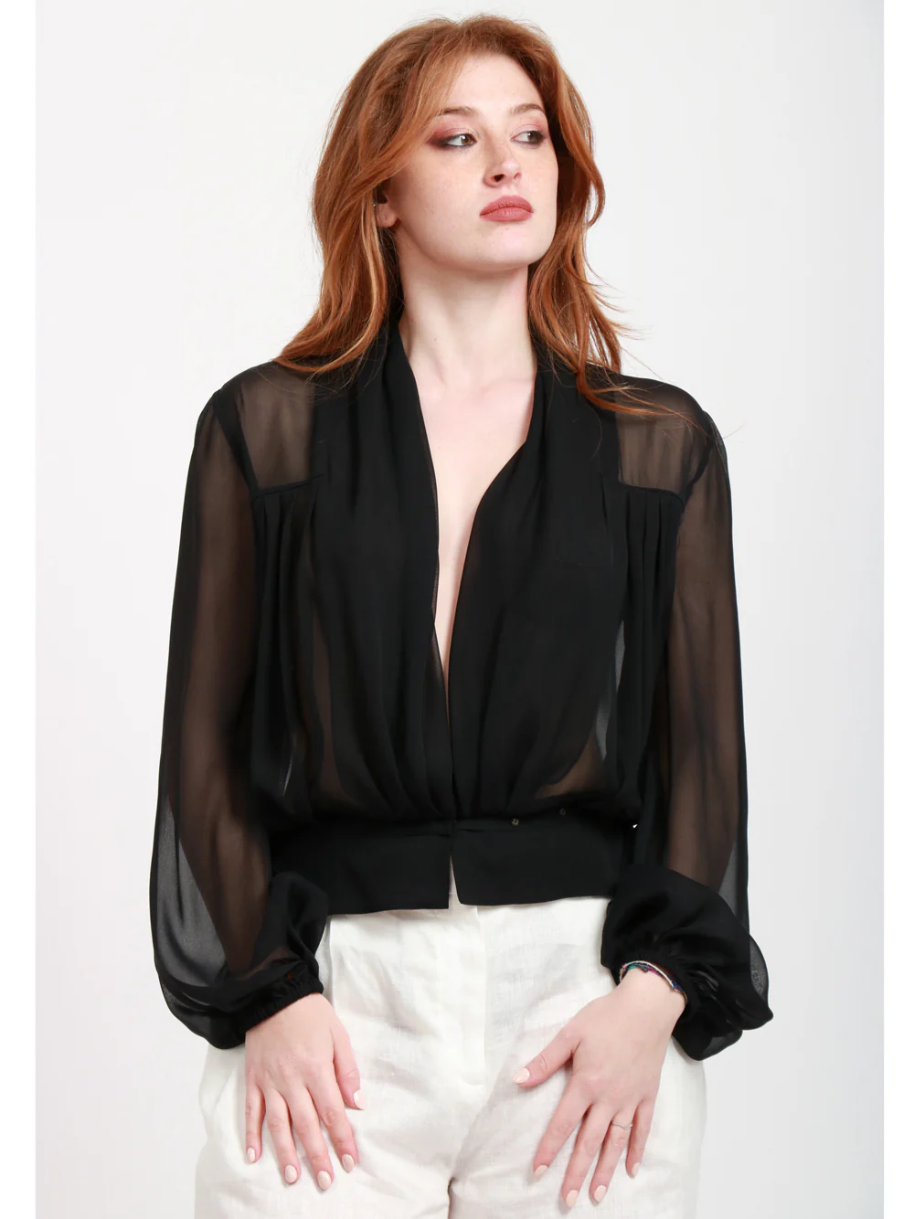 Blusa Cache Coeur in Gerogette Misto Seta Nera - immagine 3