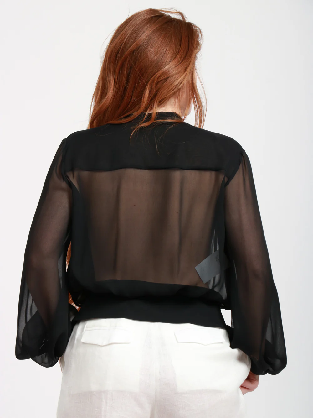 Blusa Cache Coeur in Gerogette Misto Seta Nera - immagine 6