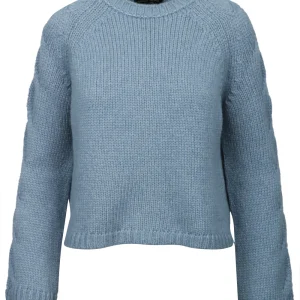 Maglia Girocollo in Baby Alpaca Celeste con Trecce