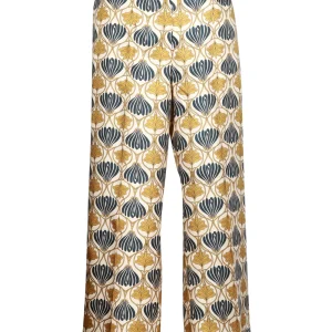 Pantaloni Timec in Seta Senape con Fantasia Blu