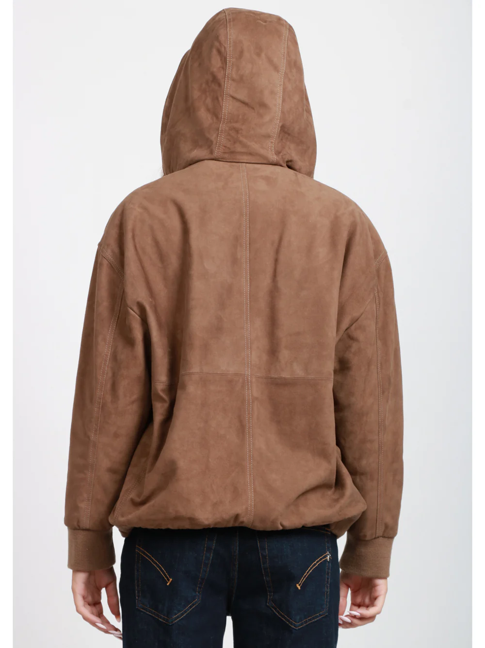 Giacca Zeno in Pelle Suede con chiusura Zip e Cappuccio Marrone - immagine 6