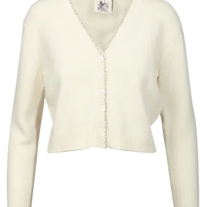 Cardigan Clarinda in Misto Cashmere Panna con Strass