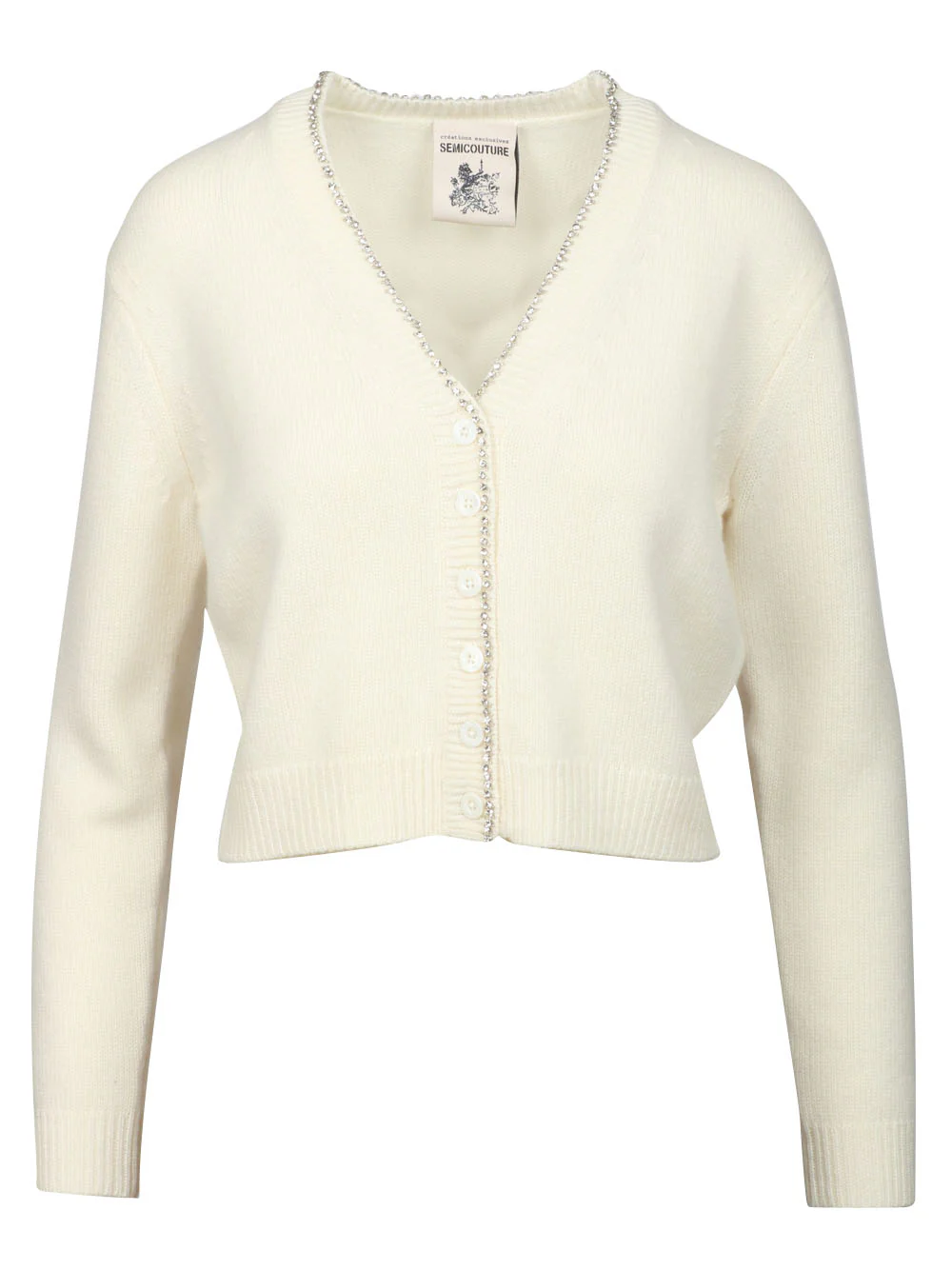 Cardigan Clarinda in Misto Cashmere Panna con Strass