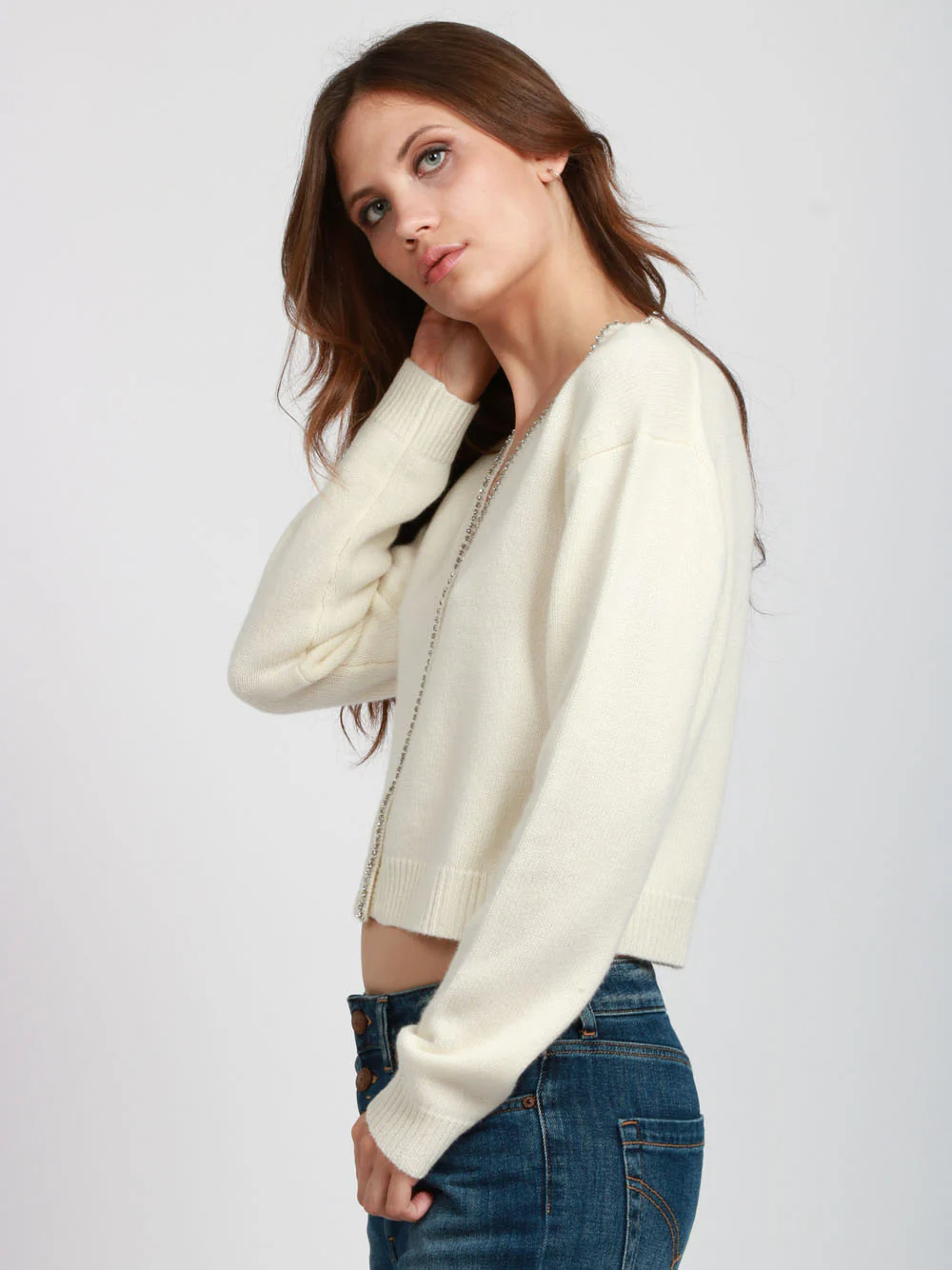 Cardigan Clarinda in Misto Cashmere Panna con Strass - immagine 5
