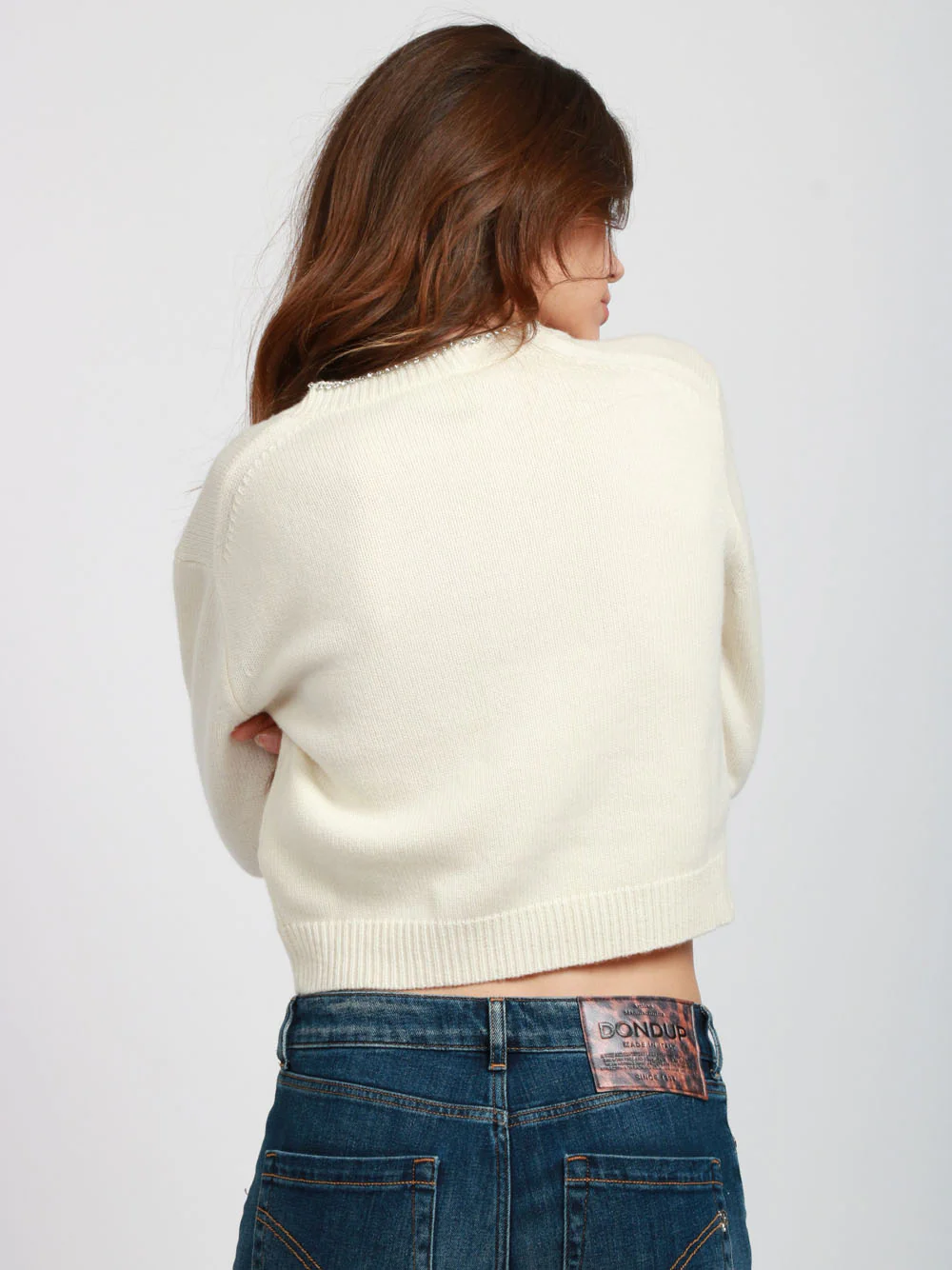 Cardigan Clarinda in Misto Cashmere Panna con Strass - immagine 6