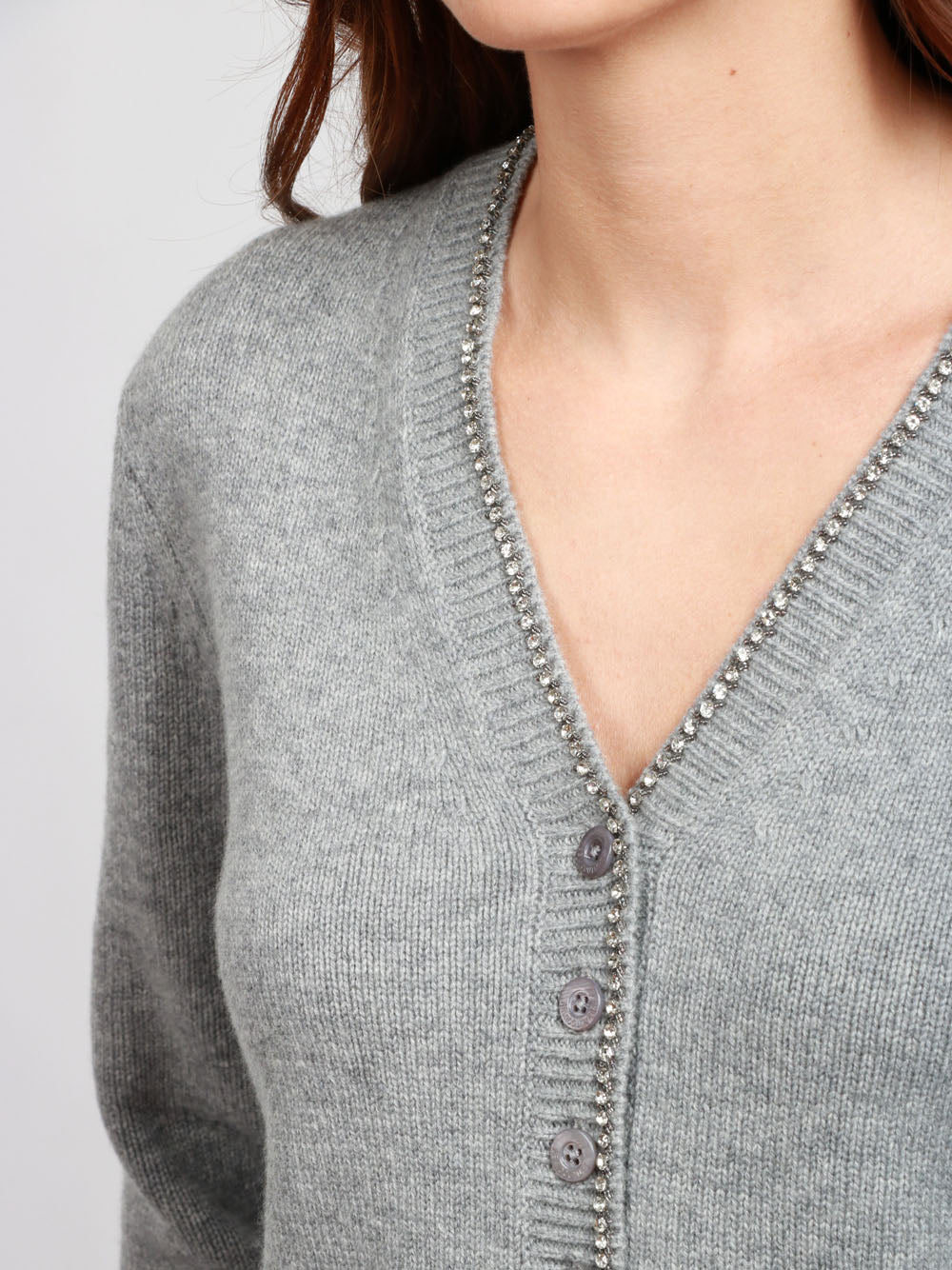 Cardigan Clarinda in Misto Cashmere Grigio con Strass - immagine 7