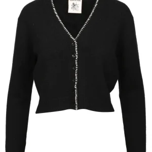 Cardigan Clarinda in Misto Cashmere Nero con Strass
