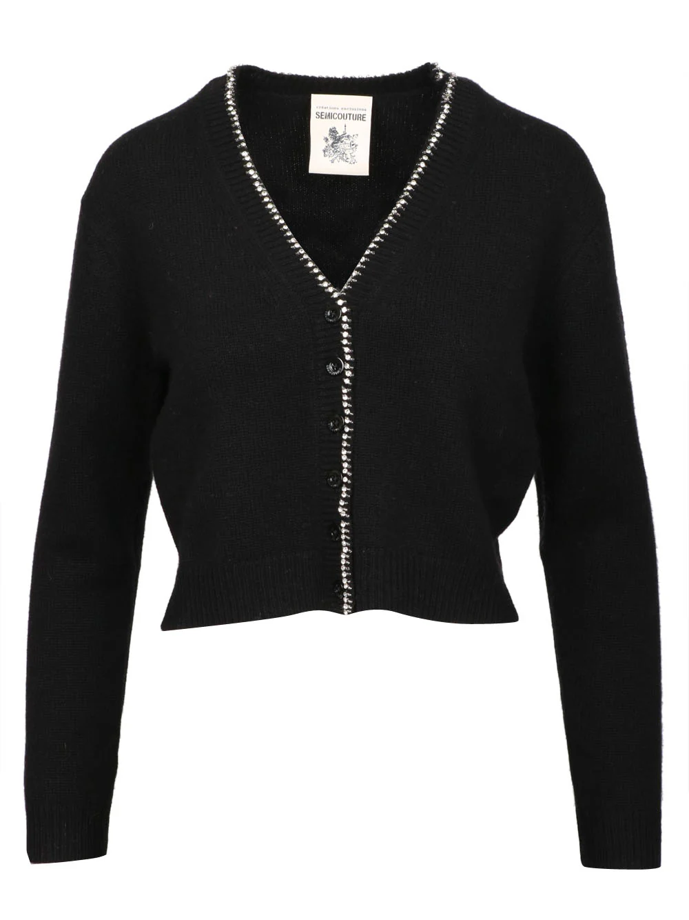 Cardigan Clarinda in Misto Cashmere Nero con Strass