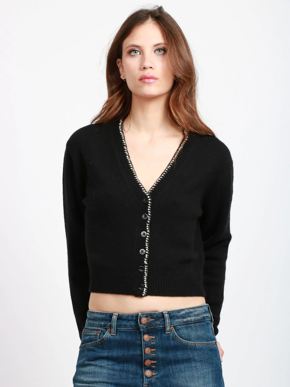 Cardigan Clarinda in Misto Cashmere Nero con Strass - immagine 3