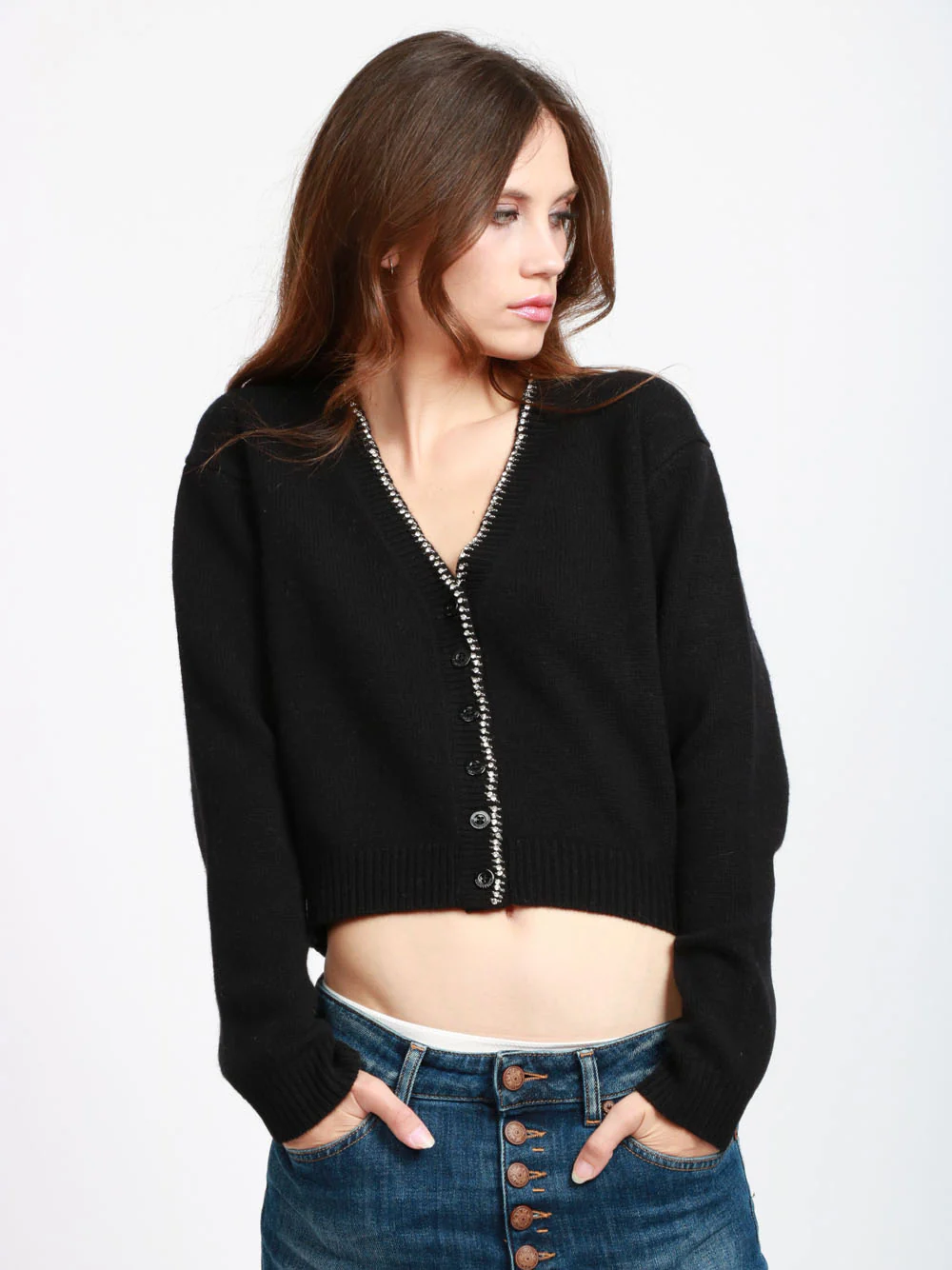 Cardigan Clarinda in Misto Cashmere Nero con Strass - immagine 4