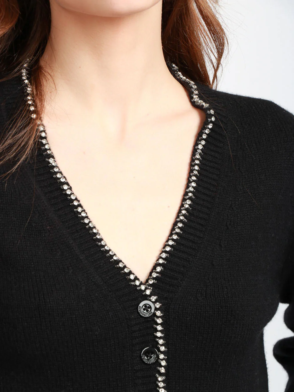 Cardigan Clarinda in Misto Cashmere Nero con Strass - immagine 7