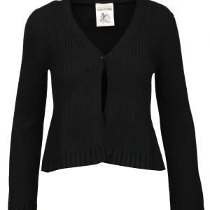 Cardigan Jade a Costine Nero con Scollo a V