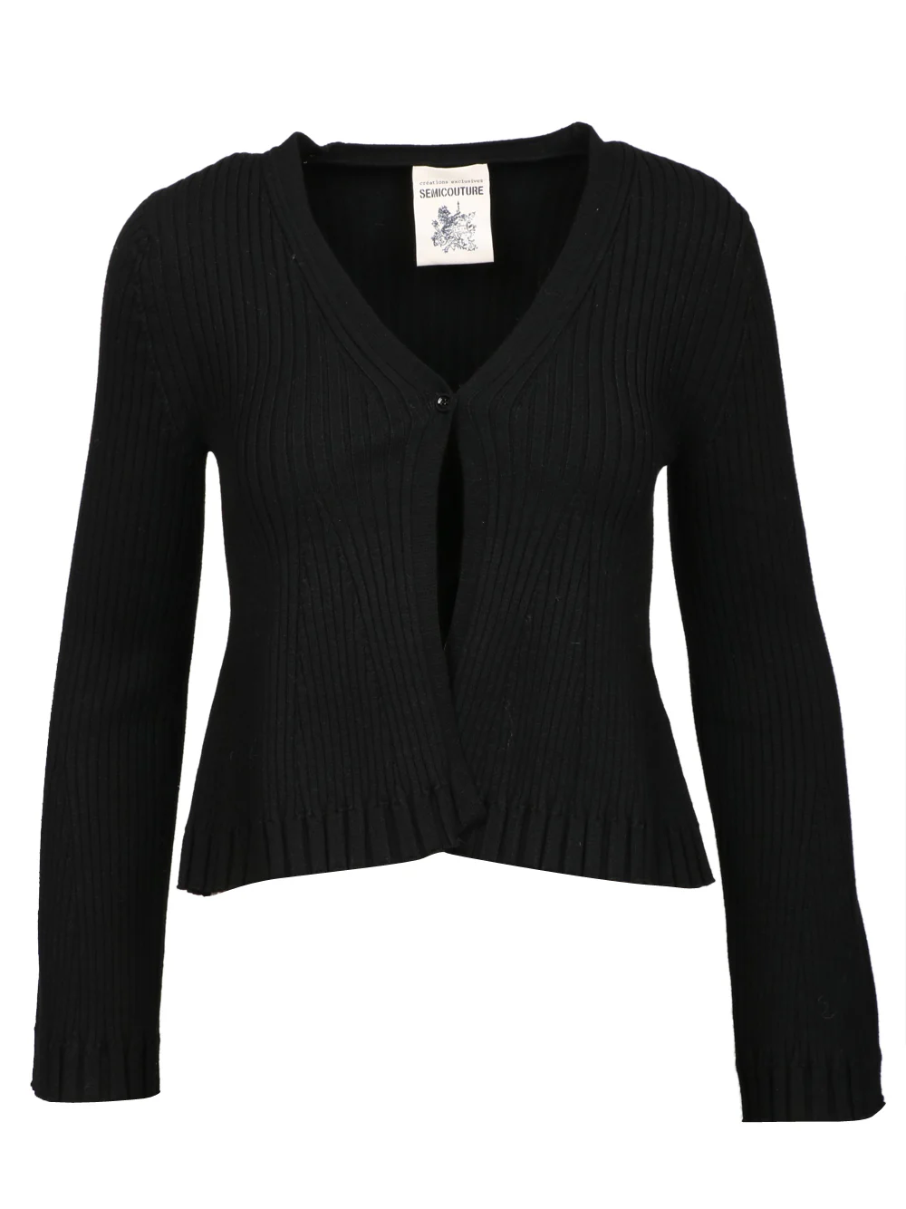 Cardigan Jade a Costine Nero con Scollo a V