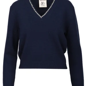 Maglia Nahia in Misto Cashmere Blu con Strass