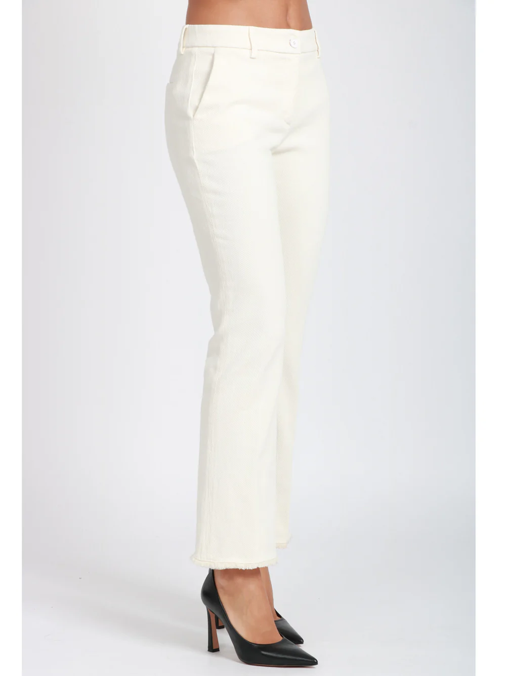 Pantaloni Corso Firenze T a Trombetta in Cotone Panna - immagine 4