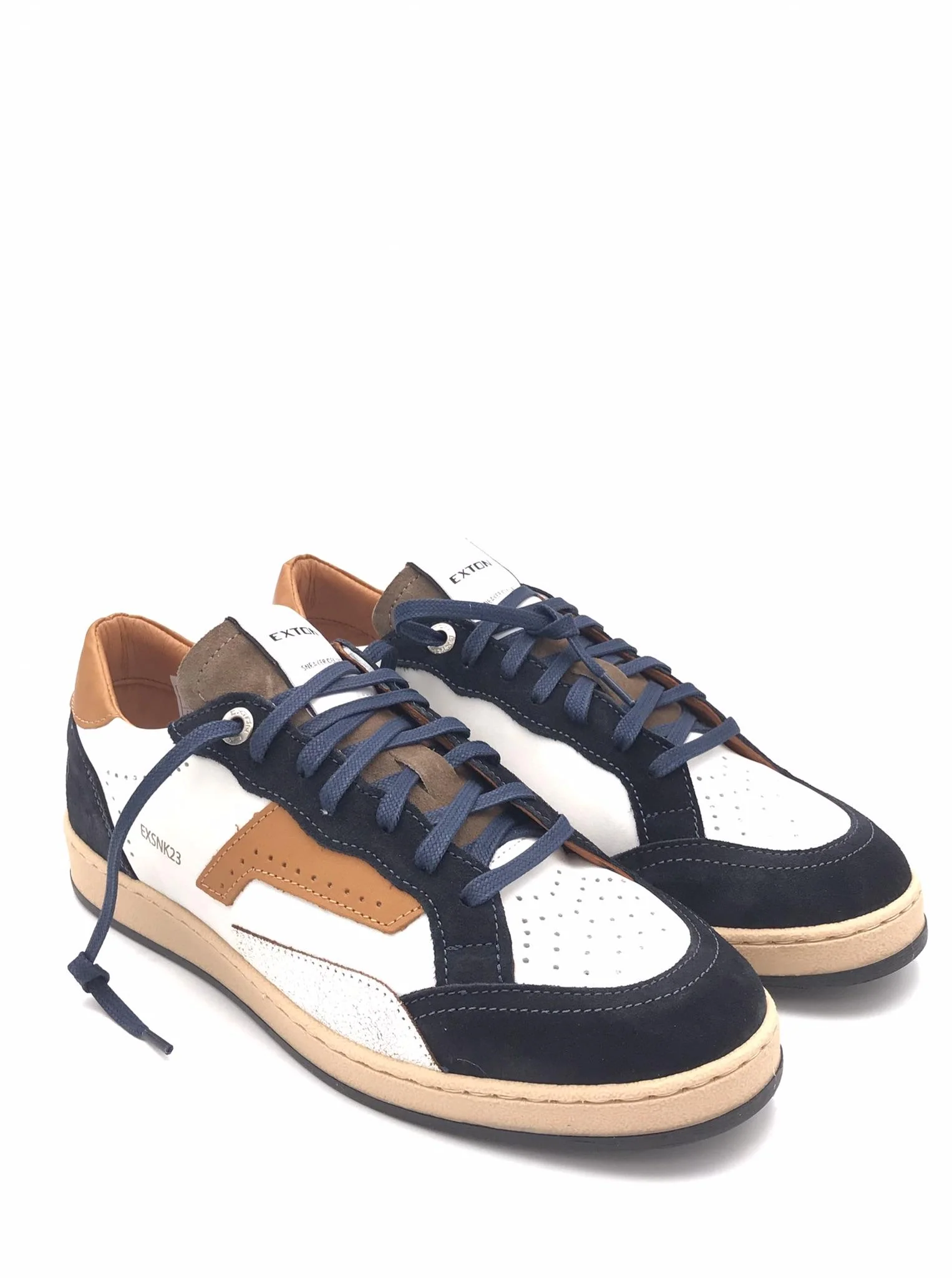 Sneakers in pelle beige e crosta blu - immagine 3