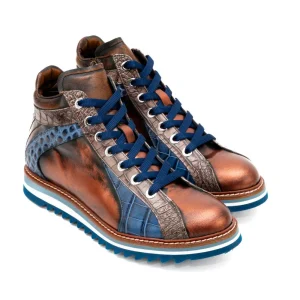 LORENZI Polacchino da uomo in pelle dettaglio pitone e cocco multicolor