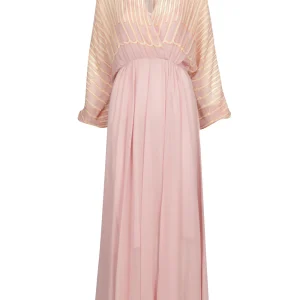 Abito Love Guitar Lungo in Georgette Rosa Avorio e Arancio