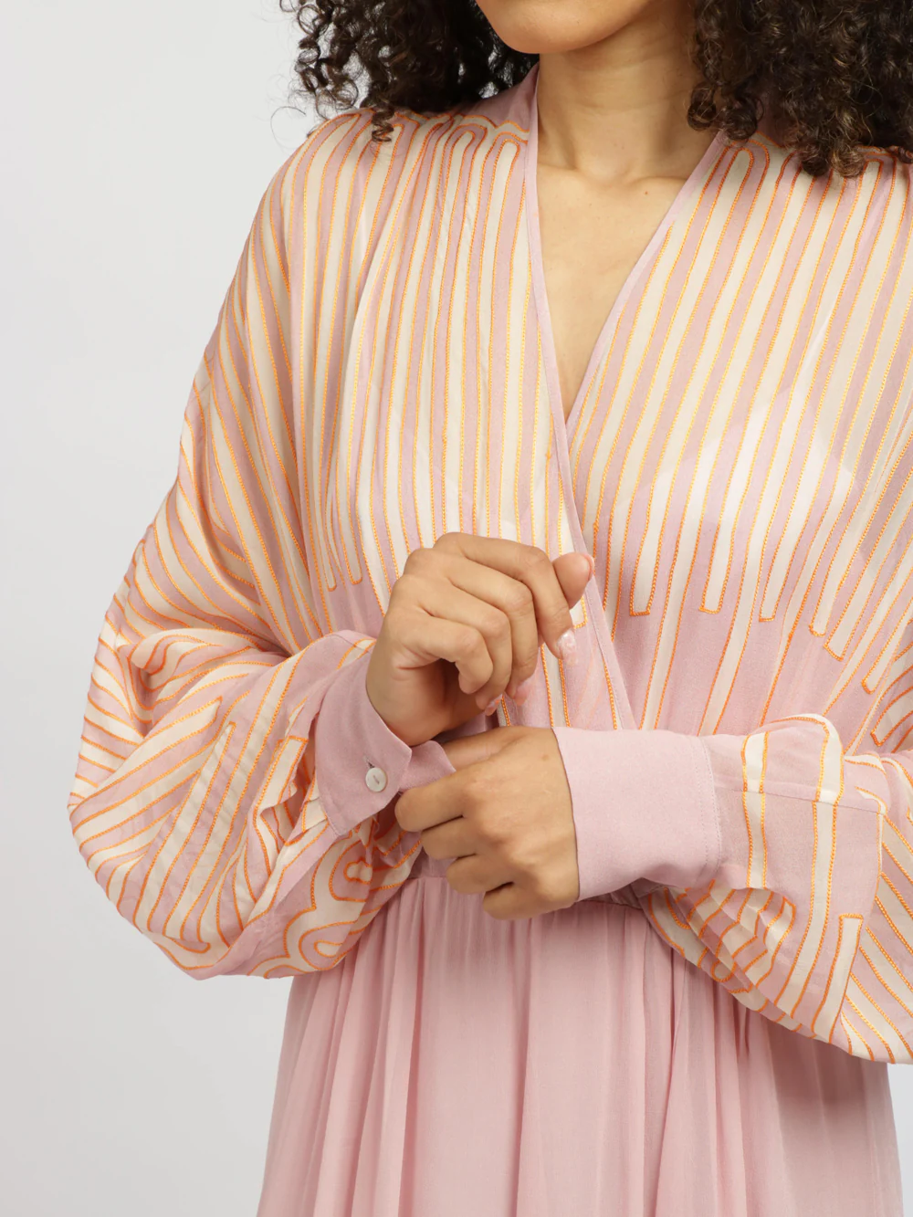 Abito Love Guitar Lungo in Georgette Rosa Avorio e Arancio - immagine 7