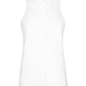 Camicia in Popeline di Cotone Bianca Senza Maniche
