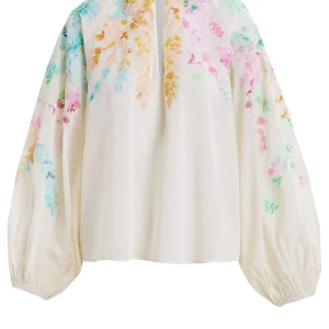 Camicia Hitrus Avorio Con Fiori Ricamati e Colletto alla Coreana