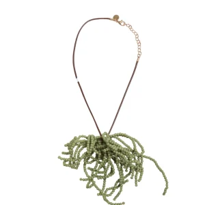Collana in Corda con Fiore di Perline Verde Modellabile