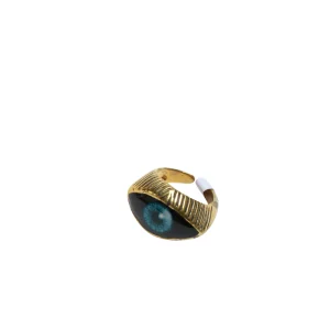 Anello in Ottone Smaltato Blu con Occhio
