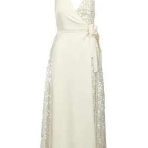Vestito Portafoglio in Crêpe e Paillettes Avorio