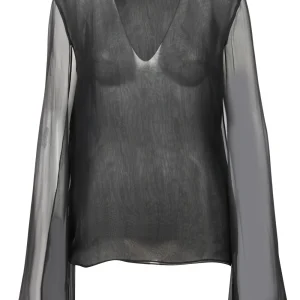 Blusa in Seta Nera con Scollo a V