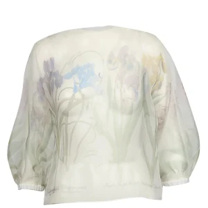 Blusa in Seta Bianca con Stampa Floreale