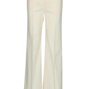 Pantaloni in Cotone Panna con Gamba Dritta e Risvolto
