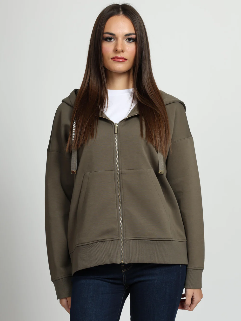 Felpa Jour in Cotone Verde Militare con Cappuccio - immagine 3