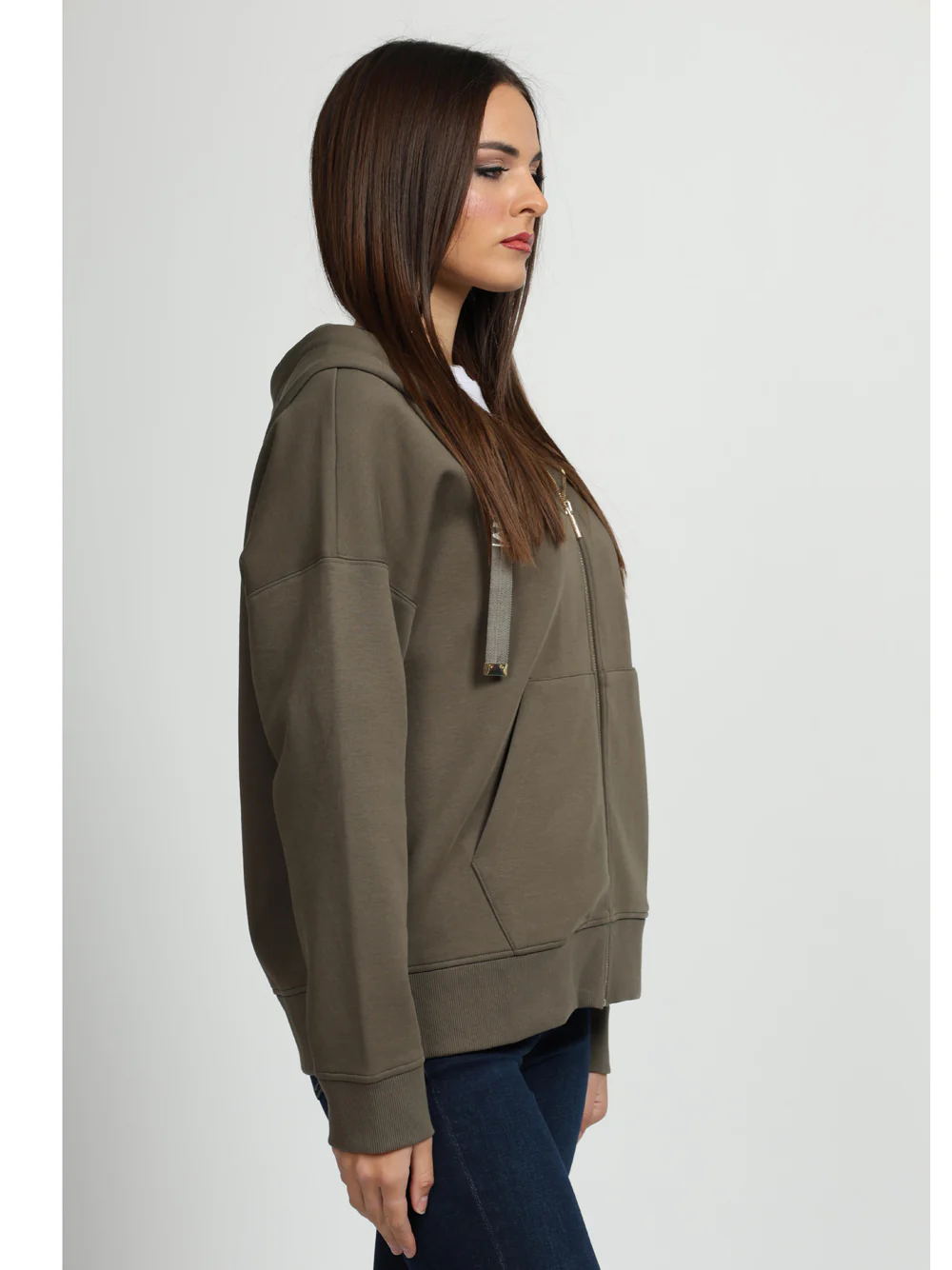 Felpa Jour in Cotone Verde Militare con Cappuccio - immagine 4