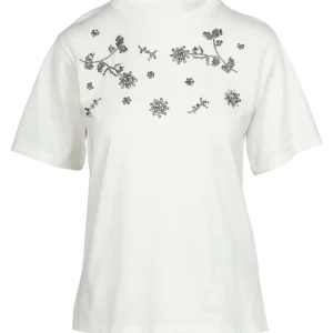 T-Shirt Agile in Cotone Bianca con Ricamo Perline
